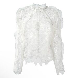 Self-Portrait Guipure Lace Openwork Blouse Cutout Floral High Neck Top White 2